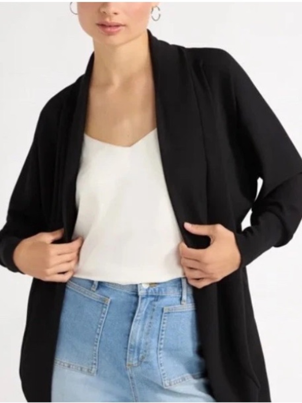Scoop Women's Ultimate ScubaKnit Relaxed Cardigan Blazer Jacket Layering Black M